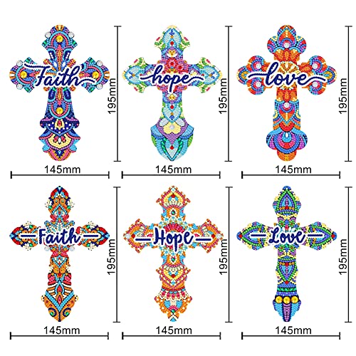 6pcs Cross Diamond Painting Bookmarks with Tassel Crystal Acrylic Diamond Art Bookmarks Rhinestone Diamond Drawing Bookmarks for Adults Kids Home Office School Gift Graduation Birthday Reading Faith