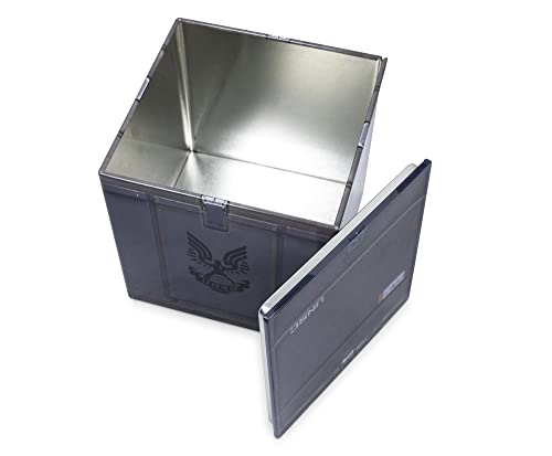 Halo UNSC Ammo Crate 4-Inch Tin Storage Box Cube Organizer with Lid | Basket Container, Cubby Cube Closet Organizer, Home Decor Playroom Accessories | Video Game Toys, Gifts And Collectibles