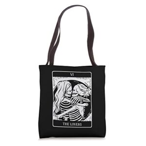 the lovers tarot card occult goth lesbian skeleton halloween tote bag