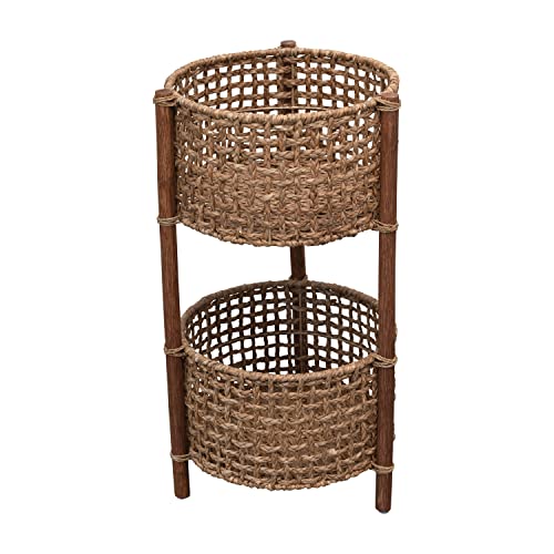 Bloomingville Hand-Woven Bankuan and Rattan Braided 2-Tier Basket, 15" L x 15" W x 29" H, Natural