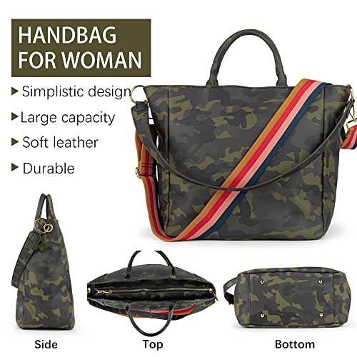 Viva Terry Vegan Leather Purses Tote Bag for Women Fashion Shoulder Bag Purse with Adjustable Strap… (Camo)