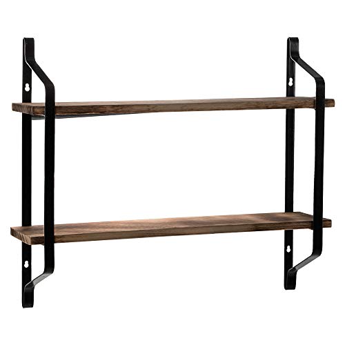 WESTHL 2 Tiers Floating Shelves,Wall Mounted Industrial Wall Shelves for Living Room Bedroom Kitchen Entryway Wood Storage Shelf