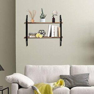 WESTHL 2 Tiers Floating Shelves,Wall Mounted Industrial Wall Shelves for Living Room Bedroom Kitchen Entryway Wood Storage Shelf