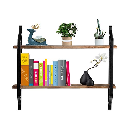 WESTHL 2 Tiers Floating Shelves,Wall Mounted Industrial Wall Shelves for Living Room Bedroom Kitchen Entryway Wood Storage Shelf