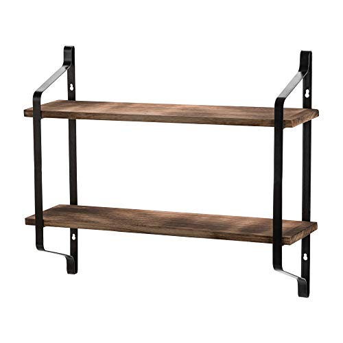 WESTHL 2 Tiers Floating Shelves,Wall Mounted Industrial Wall Shelves for Living Room Bedroom Kitchen Entryway Wood Storage Shelf