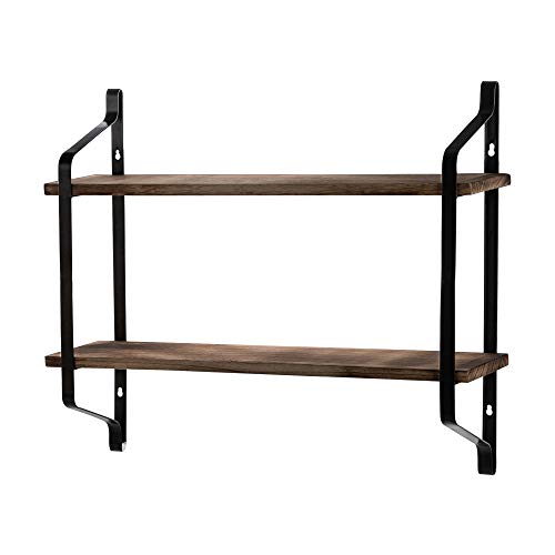 WESTHL 2 Tiers Floating Shelves,Wall Mounted Industrial Wall Shelves for Living Room Bedroom Kitchen Entryway Wood Storage Shelf