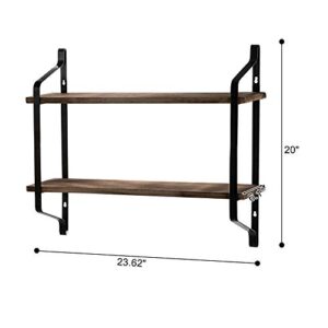 WESTHL 2 Tiers Floating Shelves,Wall Mounted Industrial Wall Shelves for Living Room Bedroom Kitchen Entryway Wood Storage Shelf