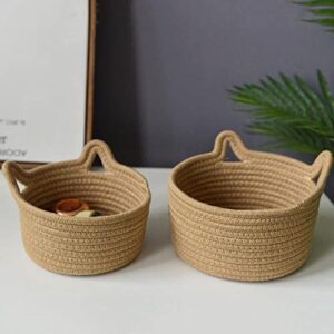 3-Piece Storage Basket Set, round woven basket，Natural Cotton Rope Woven Baskets with Handle for Organizing, Storage Basket, Decorative Woven Basket, Shelf Storagebag, Khaki