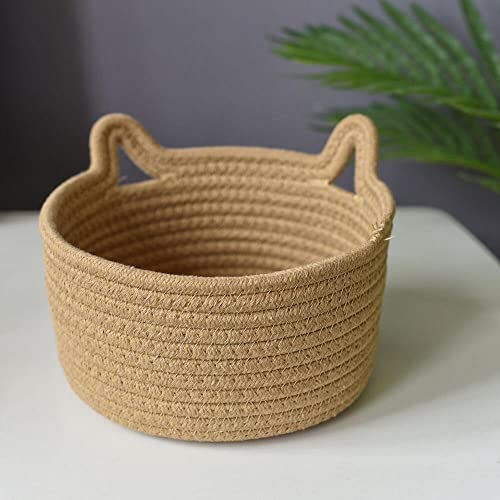 3-Piece Storage Basket Set, round woven basket，Natural Cotton Rope Woven Baskets with Handle for Organizing, Storage Basket, Decorative Woven Basket, Shelf Storagebag, Khaki