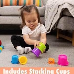 PIDOKO KIDS Wooden Baby Walker - 1 Year Old Boy Girl Gifts - Includes Stacking Sorting Cups, Zoo Themed Blocks and Book - Developmental Montessori Learning Toys for Babies 12 Months +