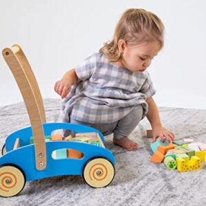 PIDOKO KIDS Wooden Baby Walker - 1 Year Old Boy Girl Gifts - Includes Stacking Sorting Cups, Zoo Themed Blocks and Book - Developmental Montessori Learning Toys for Babies 12 Months +