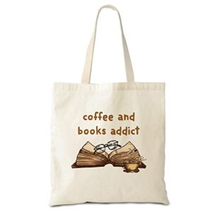 hyturtle coffee and books addict canvas tote bags, travel working shopping gifts for women girl friend book lover on birthday