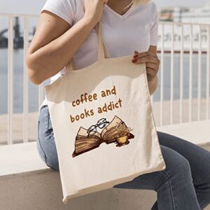 HYTURTLE Coffee And Books Addict Canvas Tote Bags, Travel Working Shopping Gifts For Women Girl Friend Book Lover On Birthday