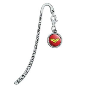 wonder woman classic logo metal bookmark page marker with charm