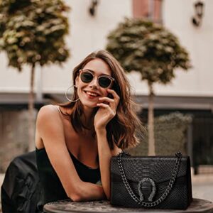 ZooLLyn Crossbody Shoulder Evening Bag for Women - Luxurious Snake Print PU Leather Messenger Bag Trendy Chain Strap Clutch Square Satchel Handbag Purse Black