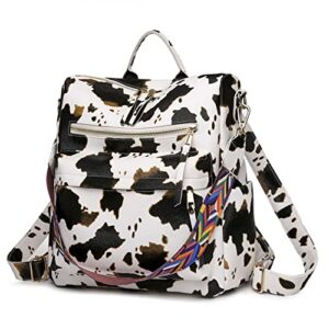 Women Backpack Purse Convertible Daypack Fashion Designer Travel Casual Shoulder Bag (Cow Off-white)