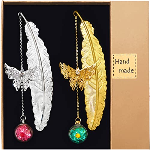 Metal Feather Butterfly Bookmarks Gifts for Reading Book Lovers Women Girls Teacher Appreciation Birthday Gifts Cool Stuff Cute Things Book Marks Markers Accessories