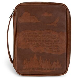 wings of eagles scripture brown large print vinyl bible cover with handle