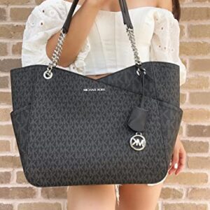 Michael Kors Jet Set Travel Large Chain Shoulder Tote Black MK Signature