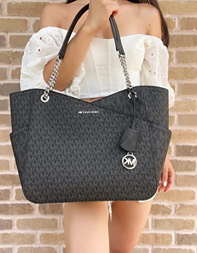 Michael Kors Jet Set Travel Large Chain Shoulder Tote Black MK Signature