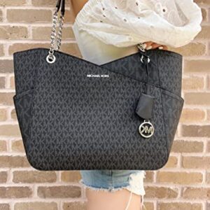 Michael Kors Jet Set Travel Large Chain Shoulder Tote Black MK Signature