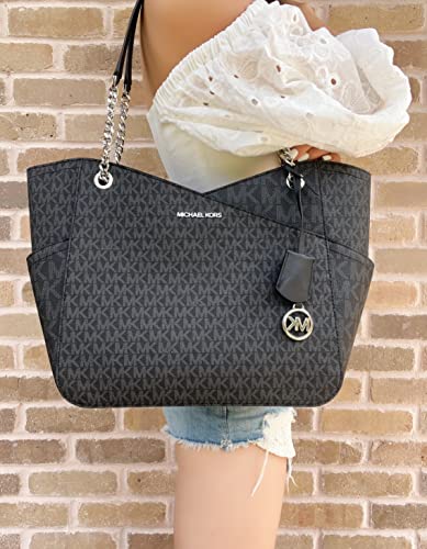 Michael Kors Jet Set Travel Large Chain Shoulder Tote Black MK Signature