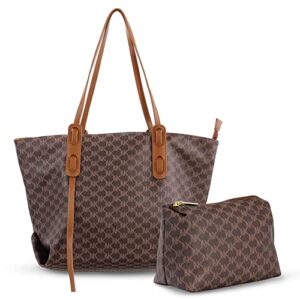 daeno womens purses and handbags large tote bags for women with zipper ladies shoulder handle satchel bags 2pcs set(brown)