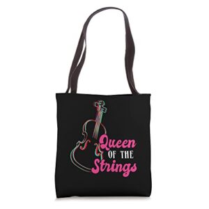 queen of the strings violin player violinist fiddle musician tote bag