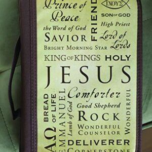 Names of Jesus Bible Cover, Zippered, with Handle, Canvas, Brown, Large