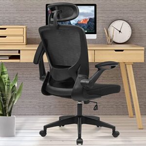 kerdom ergonomic office chair, breathable mesh desk chair, lumbar support computer chair with headrest and flip-up arms, swivel task chair, adjustable height gaming chair(black)