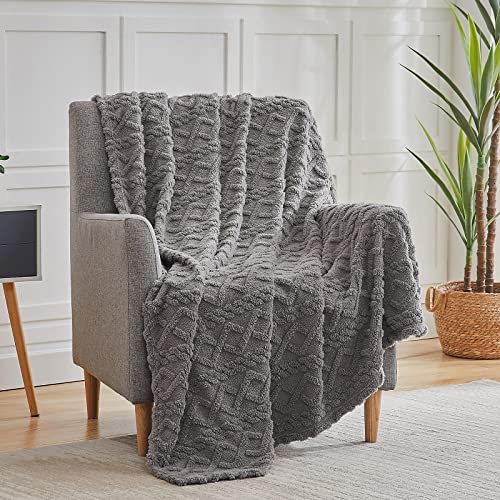 KMUSET Sherpa Fleece Throw Blanket, 50"X70", 3D-Stylish Design, Super Soft, Cozy, Lightweight, Fluffy, Flannel Blanket for Couch, Bed, Sofa, All Season Use, Grey