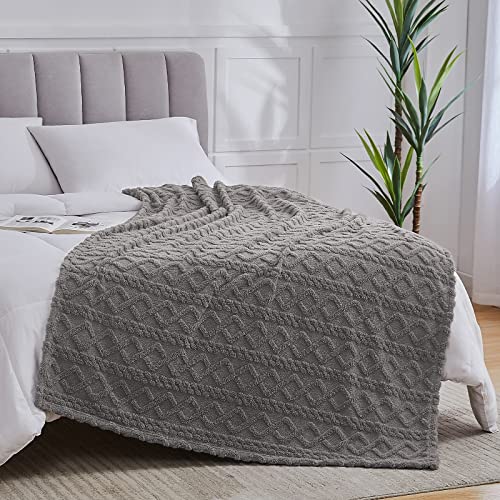 KMUSET Sherpa Fleece Throw Blanket, 50"X70", 3D-Stylish Design, Super Soft, Cozy, Lightweight, Fluffy, Flannel Blanket for Couch, Bed, Sofa, All Season Use, Grey