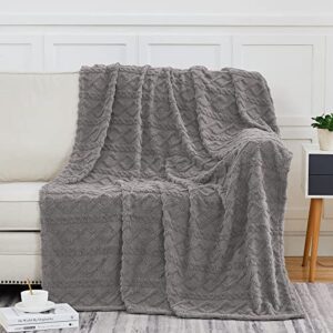 KMUSET Sherpa Fleece Throw Blanket, 50"X70", 3D-Stylish Design, Super Soft, Cozy, Lightweight, Fluffy, Flannel Blanket for Couch, Bed, Sofa, All Season Use, Grey