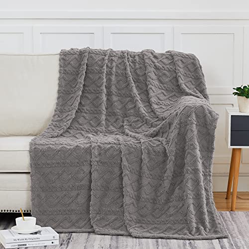 KMUSET Sherpa Fleece Throw Blanket, 50"X70", 3D-Stylish Design, Super Soft, Cozy, Lightweight, Fluffy, Flannel Blanket for Couch, Bed, Sofa, All Season Use, Grey