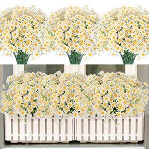 cewor 10 bundles artificial daisies flowers outdoor, fake plastic plants uv resistant faux greenery for hanging planters window box front porch indoor outside decorations (white)