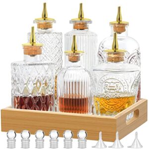 suprobarware bitters bottle for cocktail set of 6 glass bottle with display tray vantage decorative bottles perfect for bartender, home bar, cocktail