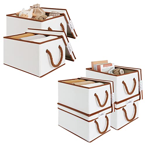 LoforHoney Home Bundle- Storage Bins with Lids, Beige, Large 2-Pack & 4-Pack