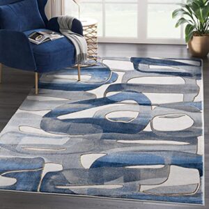 abani unique blue & grey modern circles design area rug – contemporary asymmetric print non-shed 4’ x 6’ living room rug rugs
