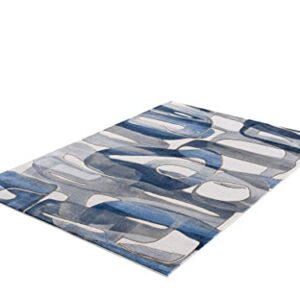 Abani Unique Blue & Grey Modern Circles Design Area Rug - Contemporary Asymmetric Print Non-Shed 4’ x 6’ Living Room Rug Rugs