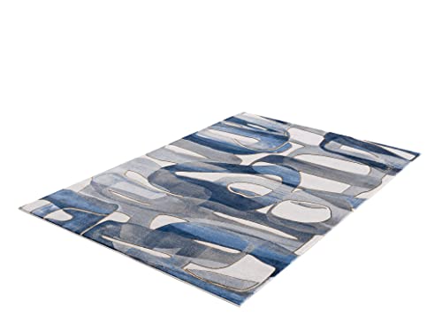 Abani Unique Blue & Grey Modern Circles Design Area Rug - Contemporary Asymmetric Print Non-Shed 4’ x 6’ Living Room Rug Rugs