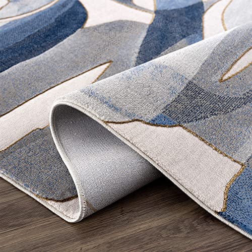 Abani Unique Blue & Grey Modern Circles Design Area Rug - Contemporary Asymmetric Print Non-Shed 4’ x 6’ Living Room Rug Rugs