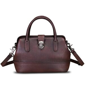 genuine leather satchel handbag for women purse top handle bags handmade vintage crossbody bag purses (coffee)