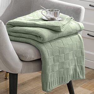 milvowoc sage knitted throw blanket soft checkered throw blanket cozy cable knit throw blanket woven decorative throw blankets 50×60 throw blanket for sofa couch bed living room