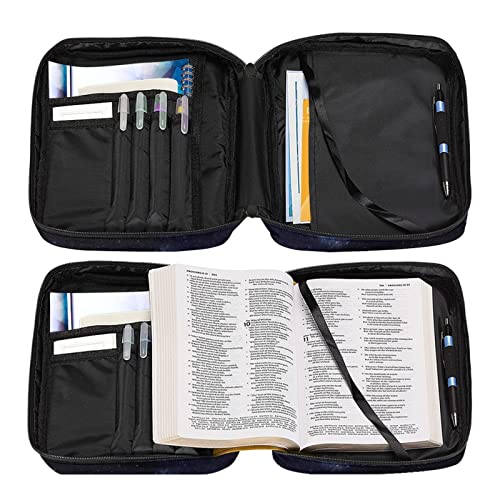 Dreaweet Galaxy Wolf Bible Carrying Case Cheetah Design Bible Covers for Men Boys, Lightweight Pockets Zipper Book Tote Bag for Office School Church Travel