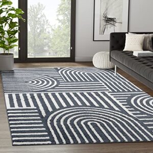 abani contemporary mid-century design 5’3” x 7’6” (5’x8′) area rug rugs – modern non-shed arches print cream & black bedroom rug