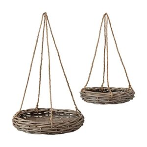 creative co-op hand-woven rattan rope hangers, set of 2 hanging basket, 22″ l x 22″ w x 5″ h, gray