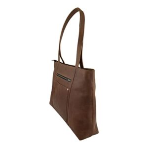 Hide & Drink, Classic Handbag Handmade from Full Grain Leather & Plaid Cotton - Durable, Spacious Tote Bag, Classy, Vintage Style Purse for Everyday Use, Travel, Shopping with Zipper - Bourbon Brown