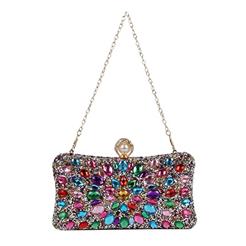 SUKUTU Women Rhinestone Evening Bag MultiColored Dazzling Crystal Clutch Bag Party Bridal Wedding Cocktail Handbag