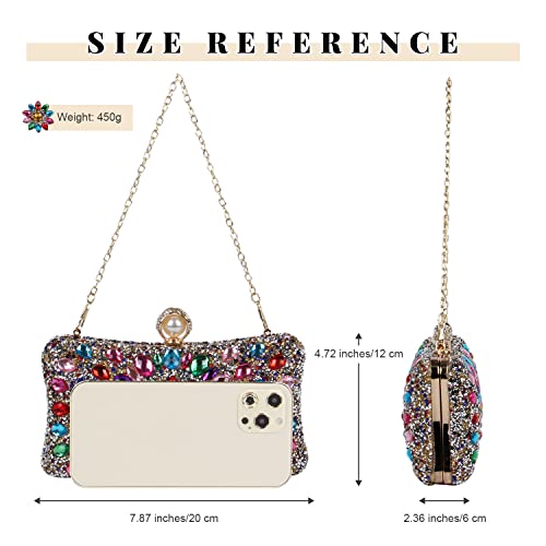 SUKUTU Women Rhinestone Evening Bag MultiColored Dazzling Crystal Clutch Bag Party Bridal Wedding Cocktail Handbag