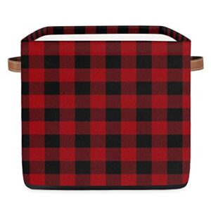 storage cube bins buffalo red plaid grid large collapsible storage basket with handle decorative storage boxes for toys organizer closet shelf nursery kid bedroom,13x13x13